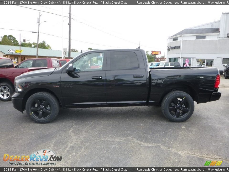 2018 Ram 1500 Big Horn Crew Cab 4x4 Brilliant Black Crystal Pearl / Black/Diesel Gray Photo #2