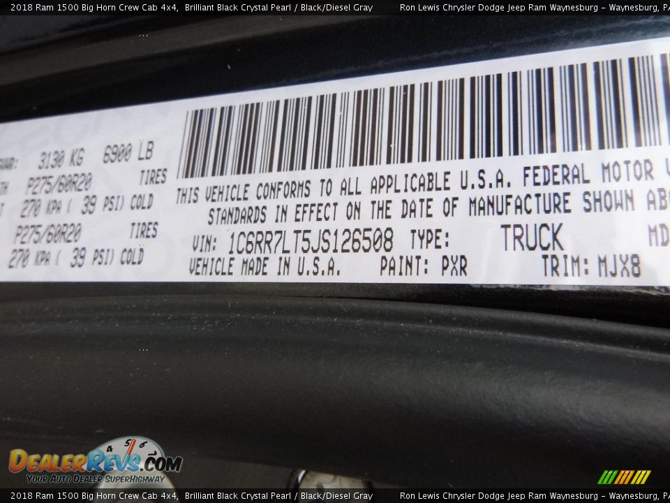 2018 Ram 1500 Big Horn Crew Cab 4x4 Brilliant Black Crystal Pearl / Black/Diesel Gray Photo #16
