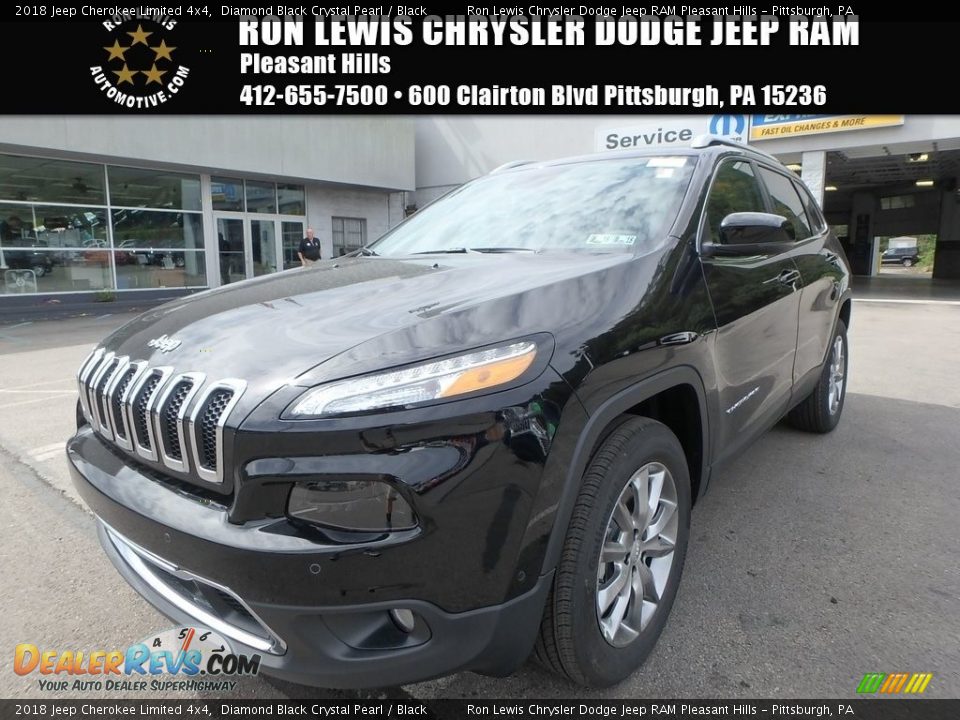 2018 Jeep Cherokee Limited 4x4 Diamond Black Crystal Pearl / Black Photo #1