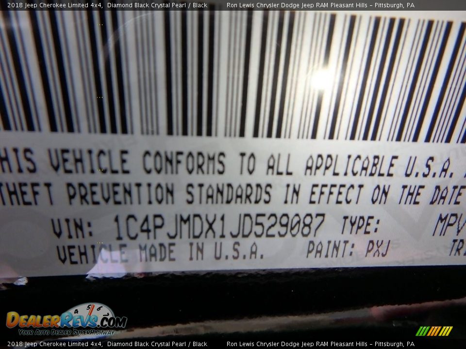 2018 Jeep Cherokee Limited 4x4 Diamond Black Crystal Pearl / Black Photo #14