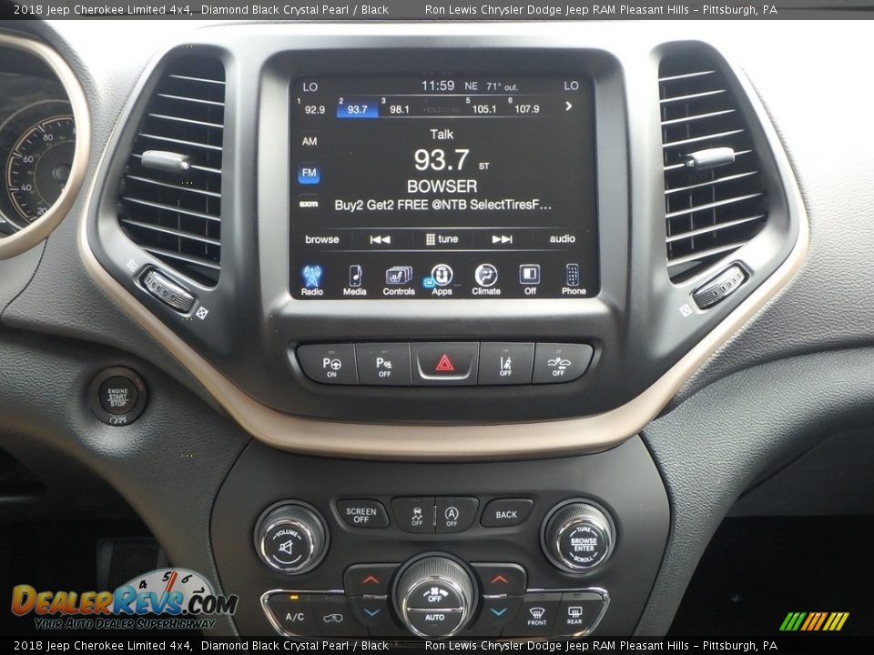 2018 Jeep Cherokee Limited 4x4 Diamond Black Crystal Pearl / Black Photo #17