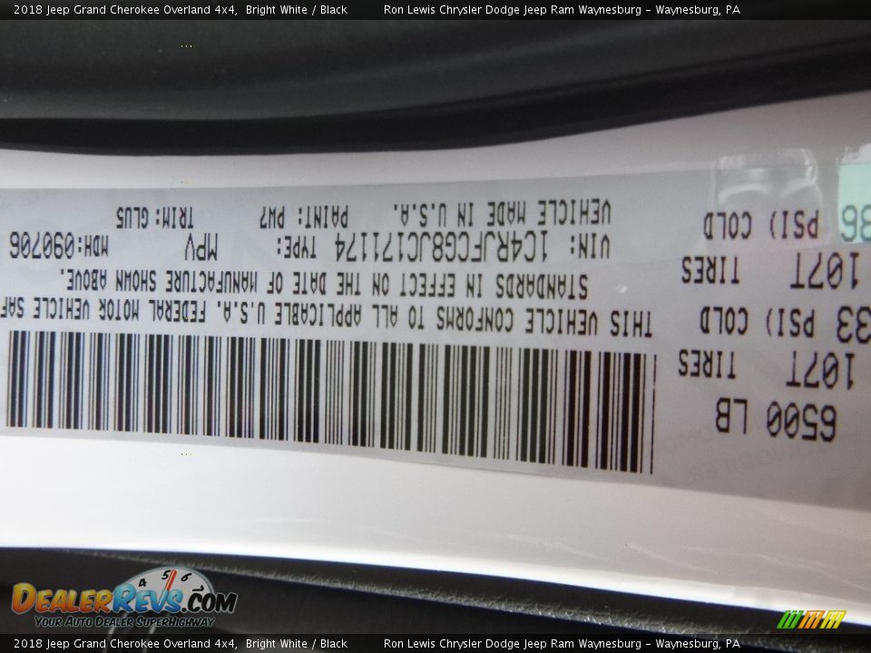 2018 Jeep Grand Cherokee Overland 4x4 Bright White / Black Photo #14