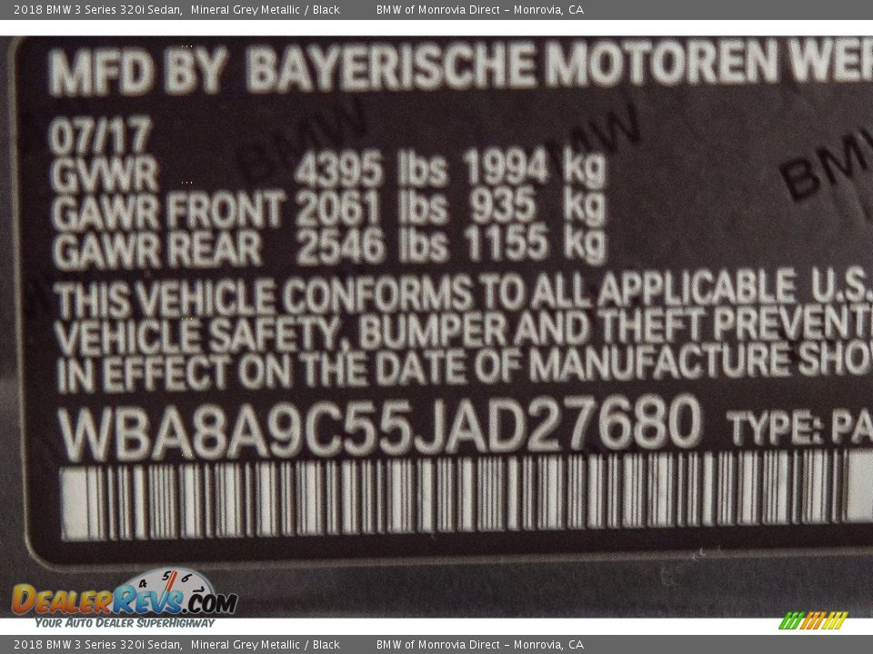 2018 BMW 3 Series 320i Sedan Mineral Grey Metallic / Black Photo #10