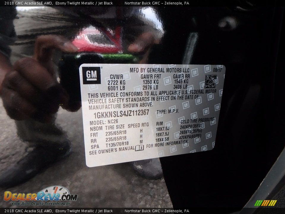 2018 GMC Acadia SLE AWD Ebony Twilight Metallic / Jet Black Photo #15