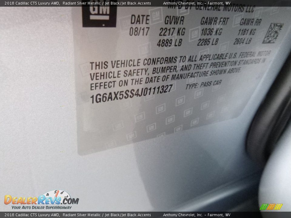 2018 Cadillac CTS Luxury AWD Radiant Silver Metallic / Jet Black/Jet Black Accents Photo #15
