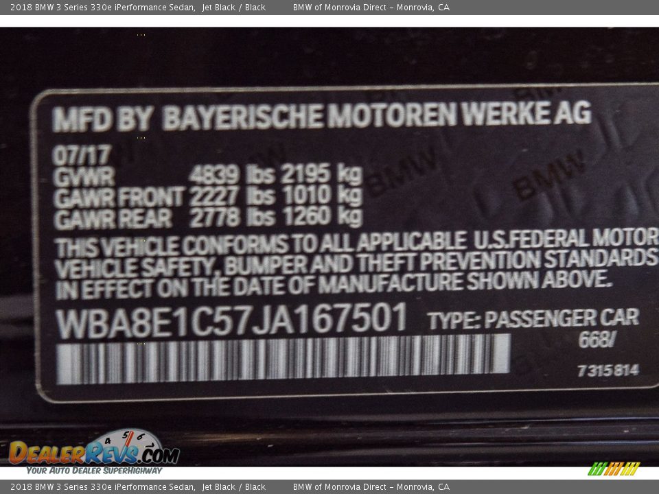2018 BMW 3 Series 330e iPerformance Sedan Jet Black / Black Photo #11