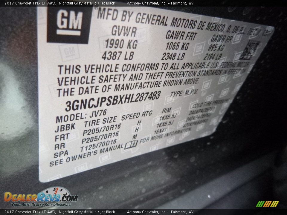 2017 Chevrolet Trax LT AWD Nightfall Gray Metallic / Jet Black Photo #18