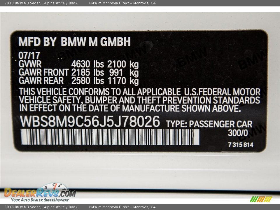 2018 BMW M3 Sedan Alpine White / Black Photo #11