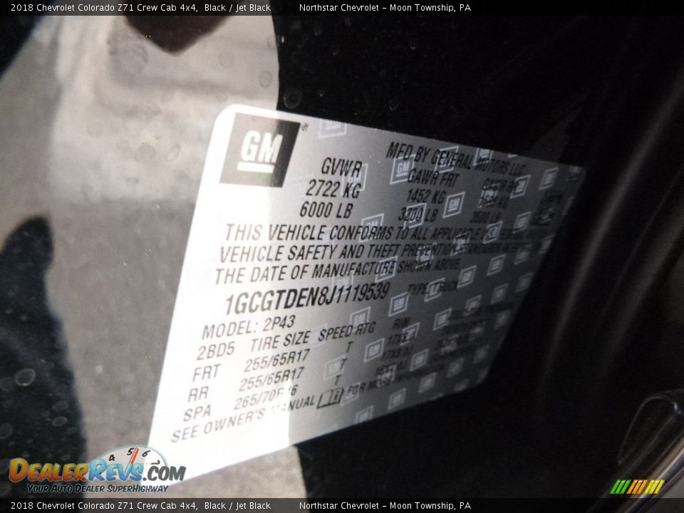 2018 Chevrolet Colorado Z71 Crew Cab 4x4 Black / Jet Black Photo #16