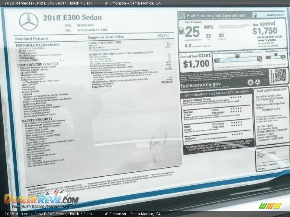2018 Mercedes-Benz E 300 Sedan Black / Black Photo #11