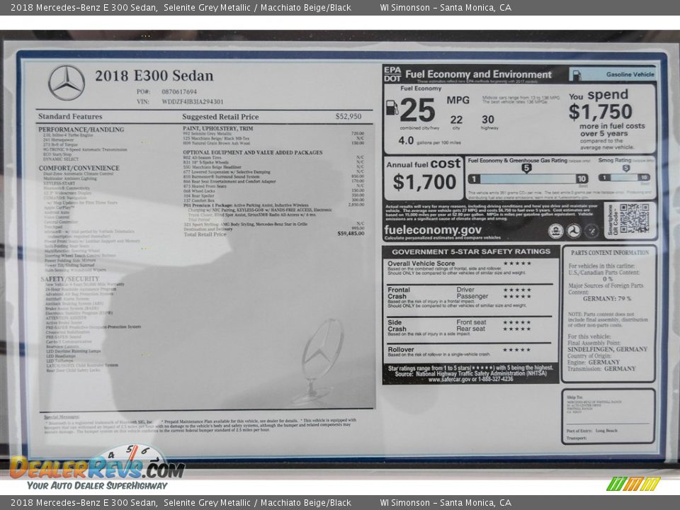 2018 Mercedes-Benz E 300 Sedan Selenite Grey Metallic / Macchiato Beige/Black Photo #11