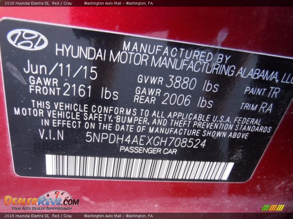 2016 Hyundai Elantra SE Red / Gray Photo #24