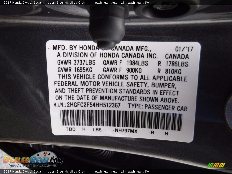 2017 Honda Civic LX Sedan Modern Steel Metallic / Gray Photo #24