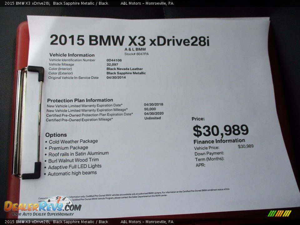 2015 BMW X3 xDrive28i Black Sapphire Metallic / Black Photo #11