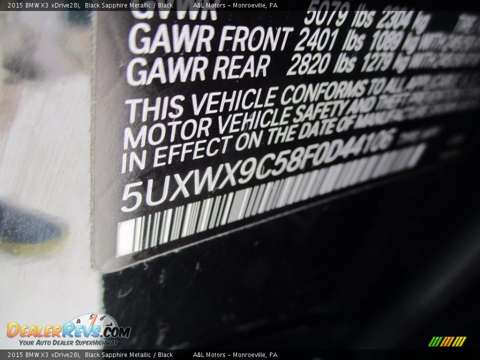 2015 BMW X3 xDrive28i Black Sapphire Metallic / Black Photo #19