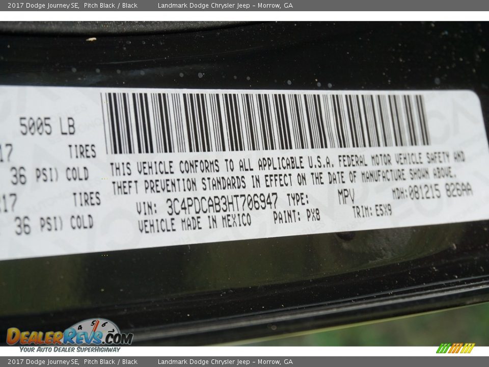 2017 Dodge Journey SE Pitch Black / Black Photo #9
