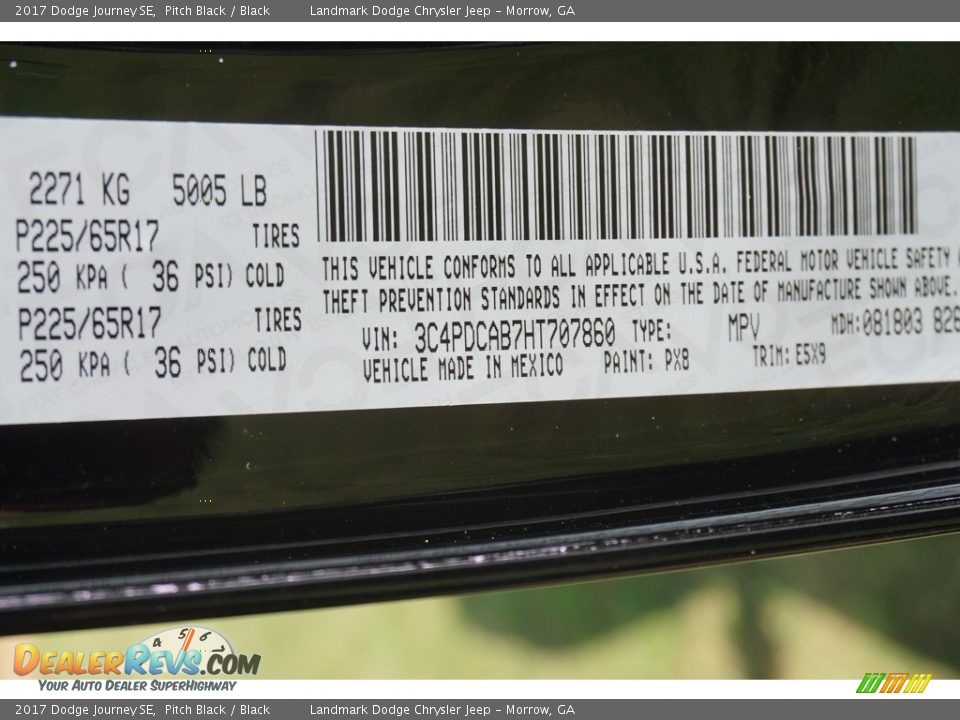 2017 Dodge Journey SE Pitch Black / Black Photo #9