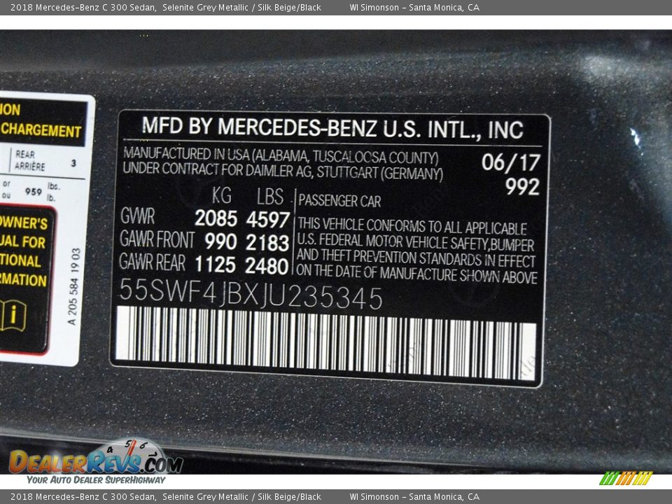 2018 Mercedes-Benz C 300 Sedan Selenite Grey Metallic / Silk Beige/Black Photo #8