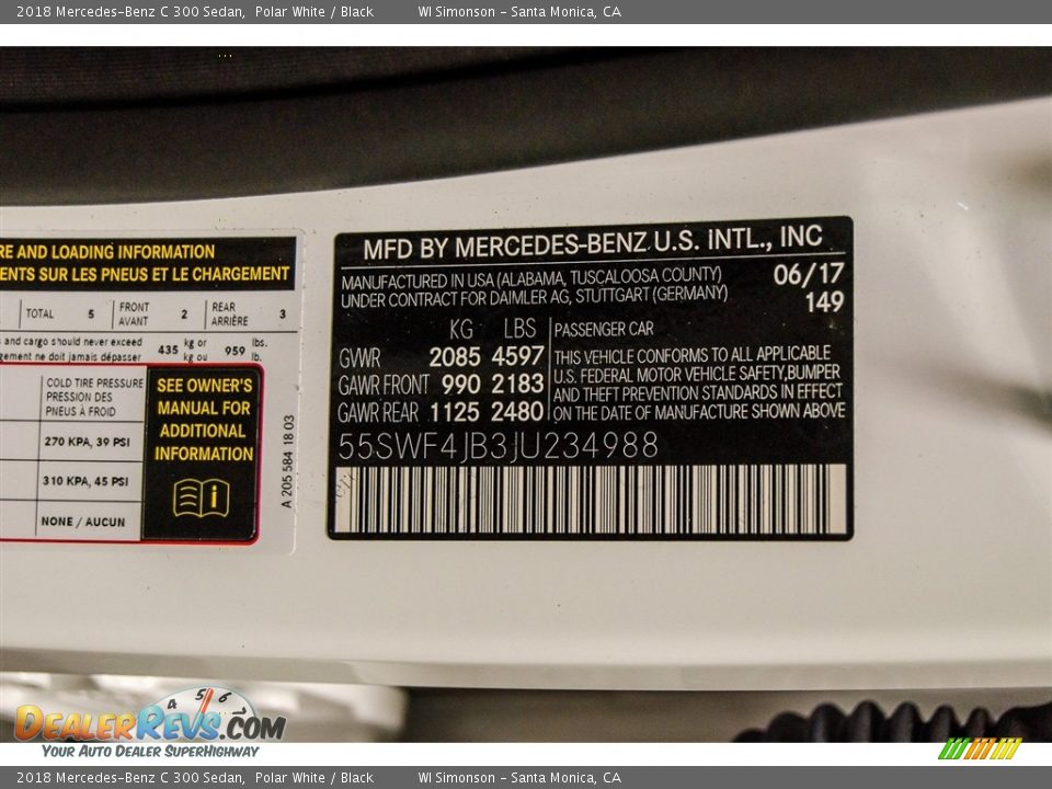 2018 Mercedes-Benz C 300 Sedan Polar White / Black Photo #10