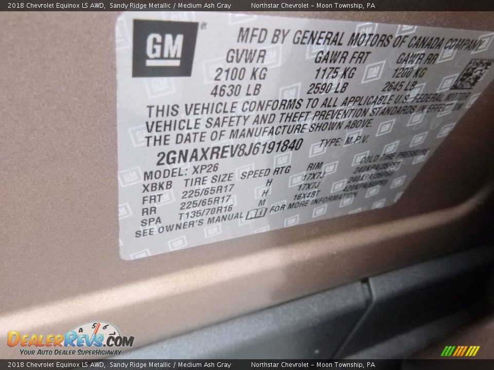 2018 Chevrolet Equinox LS AWD Sandy Ridge Metallic / Medium Ash Gray Photo #17
