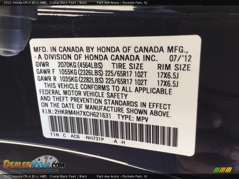 2012 Honda CR-V EX-L 4WD Crystal Black Pearl / Black Photo #34