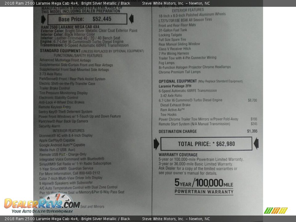 2018 Ram 2500 Laramie Mega Cab 4x4 Bright Silver Metallic / Black Photo #34
