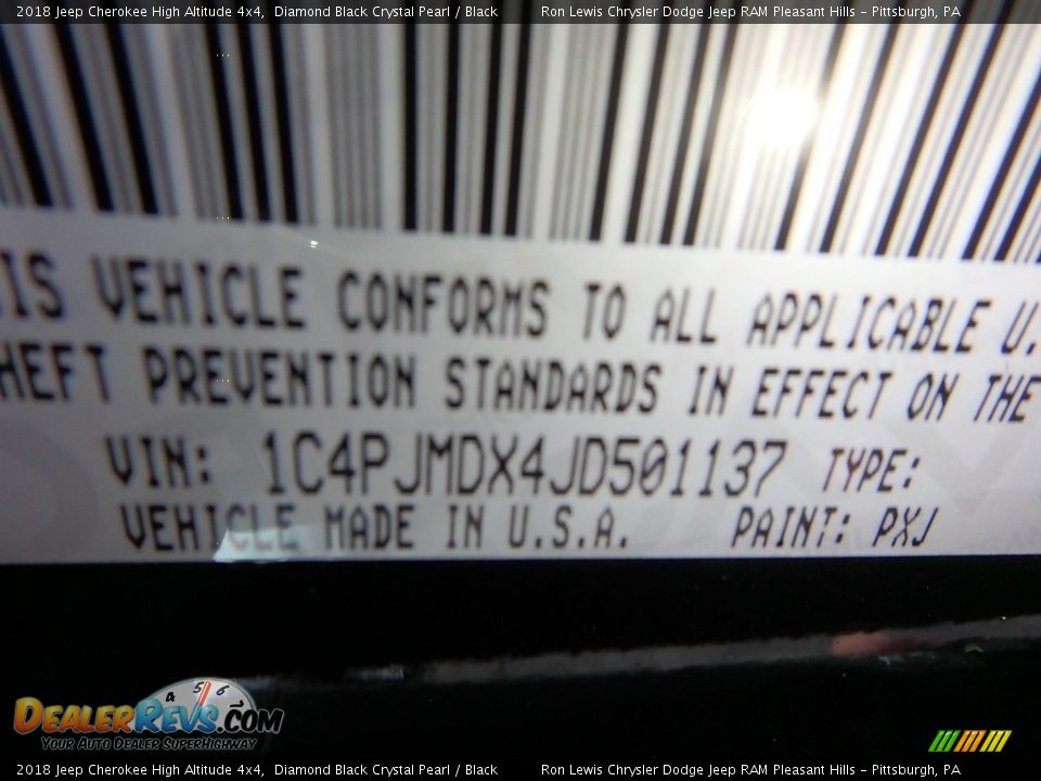 2018 Jeep Cherokee High Altitude 4x4 Diamond Black Crystal Pearl / Black Photo #14