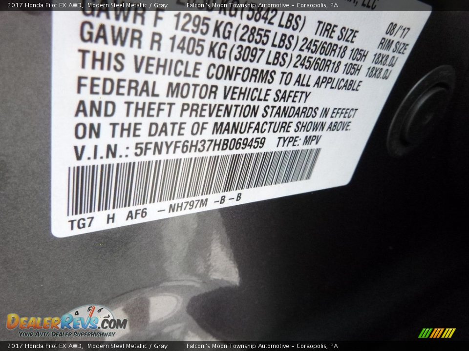 2017 Honda Pilot EX AWD Modern Steel Metallic / Gray Photo #13