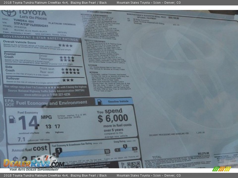 2018 Toyota Tundra Platinum CrewMax 4x4 Blazing Blue Pearl / Black Photo #10