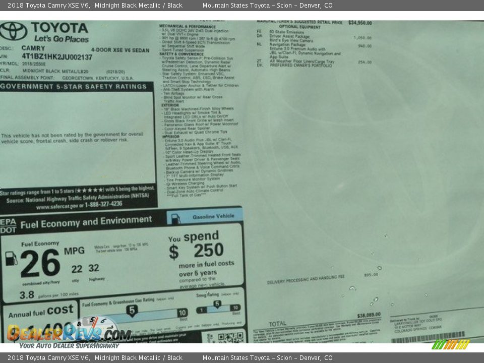 2018 Toyota Camry XSE V6 Midnight Black Metallic / Black Photo #10