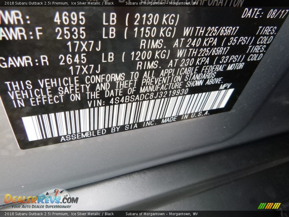 2018 Subaru Outback 2.5i Premium Ice Silver Metallic / Black Photo #17