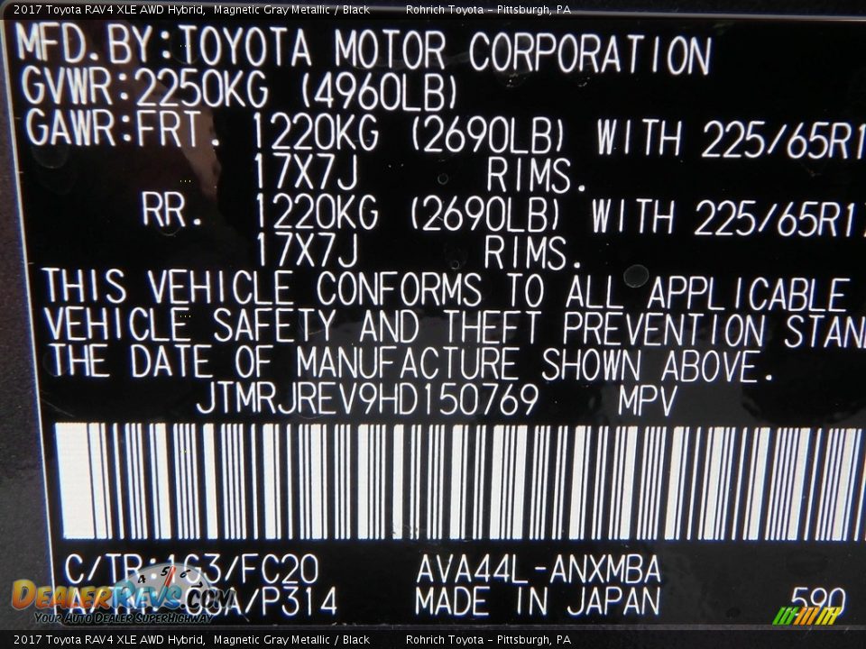 2017 Toyota RAV4 XLE AWD Hybrid Magnetic Gray Metallic / Black Photo #10