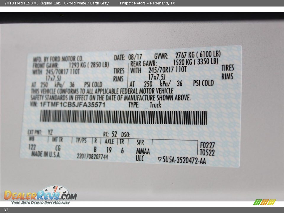 Ford Color Code YZ Oxford White