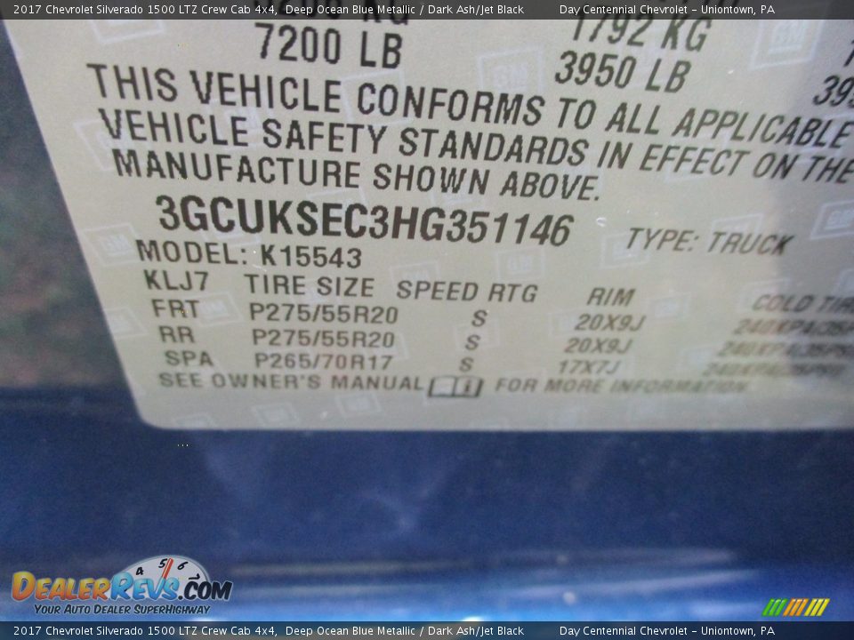 2017 Chevrolet Silverado 1500 LTZ Crew Cab 4x4 Deep Ocean Blue Metallic / Dark Ash/Jet Black Photo #14