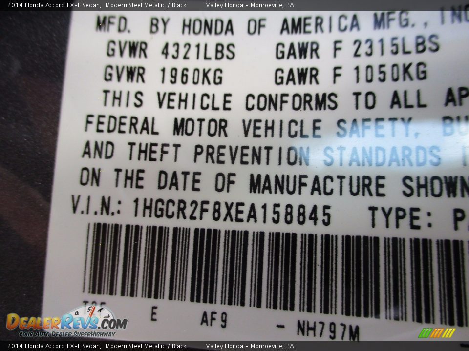 2014 Honda Accord EX-L Sedan Modern Steel Metallic / Black Photo #19
