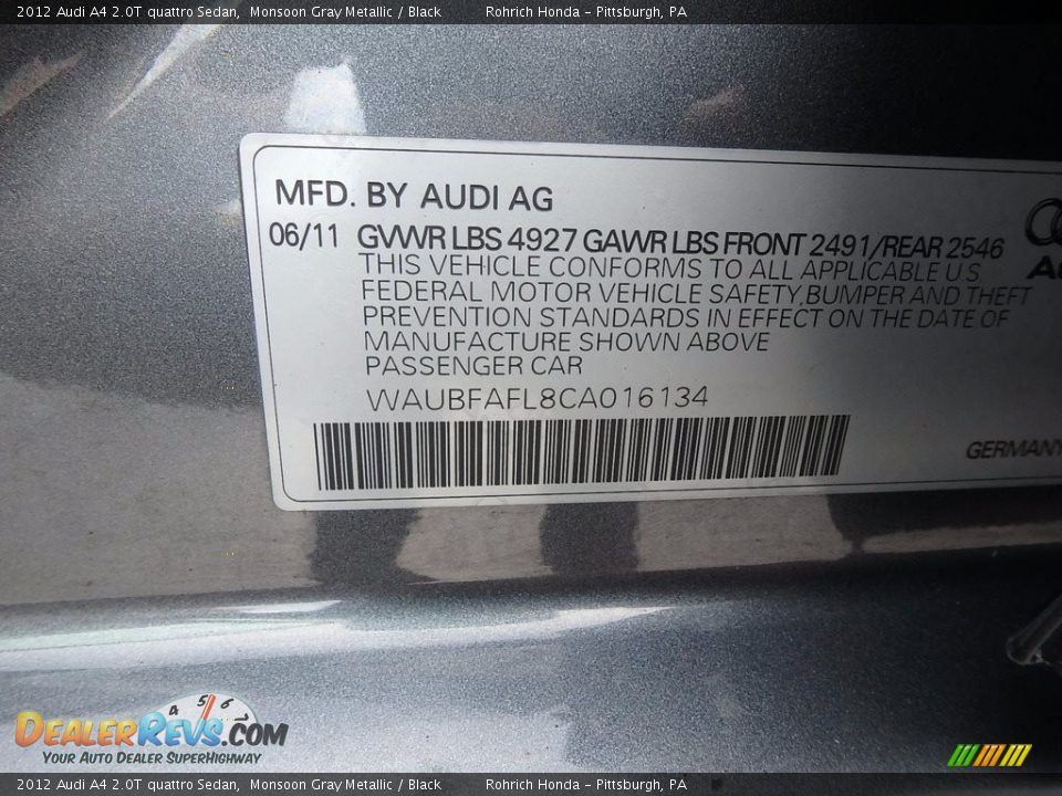 2012 Audi A4 2.0T quattro Sedan Monsoon Gray Metallic / Black Photo #27