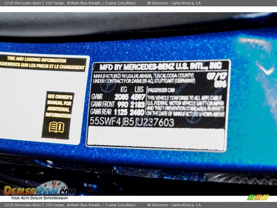 2018 Mercedes-Benz C 300 Sedan Brilliant Blue Metallic / Crystal Grey/Black Photo #10