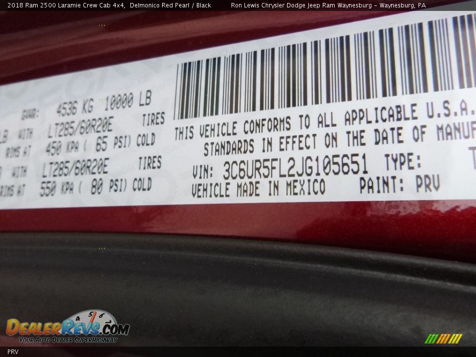 Ram Color Code PRV Delmonico Red Pearl