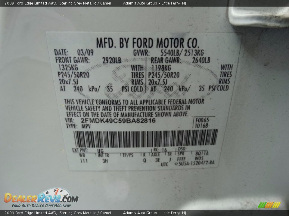 2009 Ford Edge Limited AWD Sterling Grey Metallic / Camel Photo #21