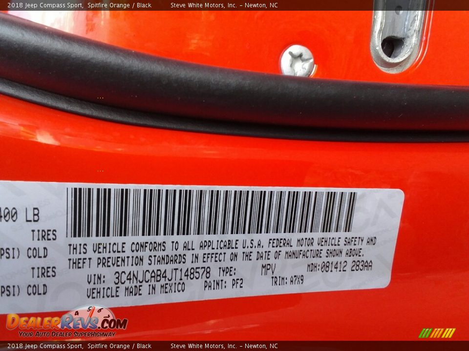 2018 Jeep Compass Sport Spitfire Orange / Black Photo #27