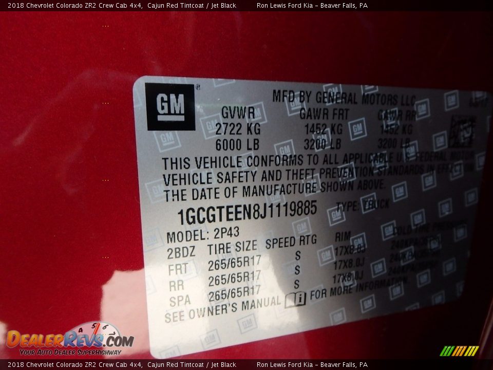 2018 Chevrolet Colorado ZR2 Crew Cab 4x4 Cajun Red Tintcoat / Jet Black Photo #15