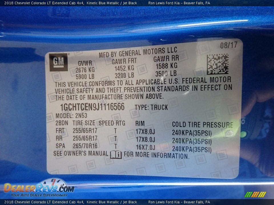 2018 Chevrolet Colorado LT Extended Cab 4x4 Kinetic Blue Metallic / Jet Black Photo #14