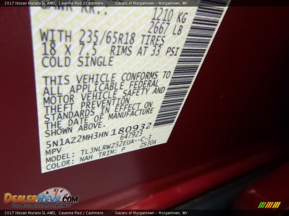 2017 Nissan Murano SL AWD Cayenne Red / Cashmere Photo #16