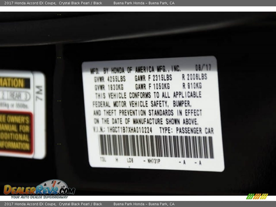 2017 Honda Accord EX Coupe Crystal Black Pearl / Black Photo #18