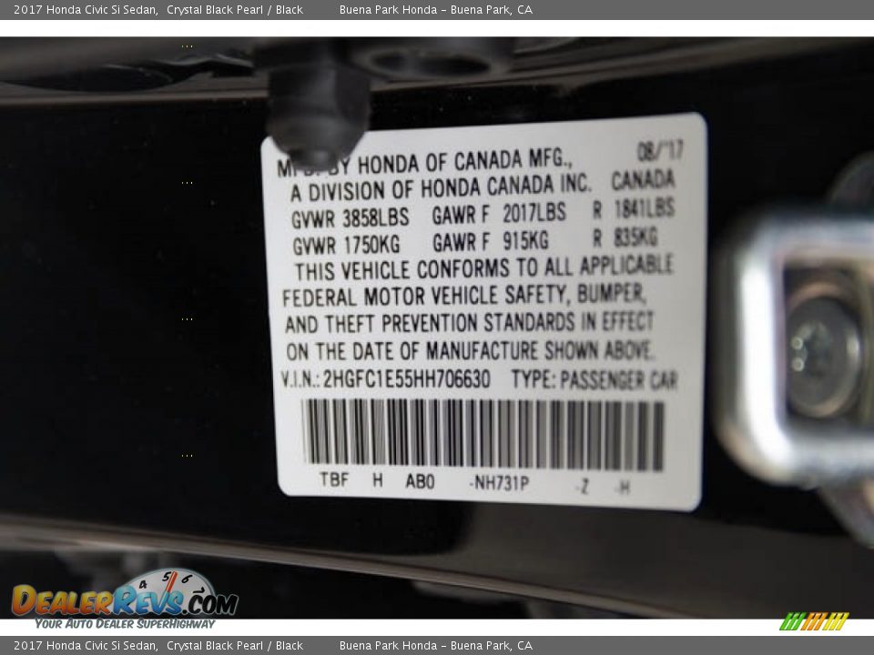 2017 Honda Civic Si Sedan Crystal Black Pearl / Black Photo #18