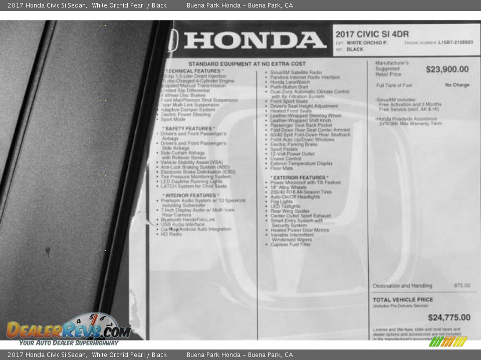 2017 Honda Civic Si Sedan White Orchid Pearl / Black Photo #18