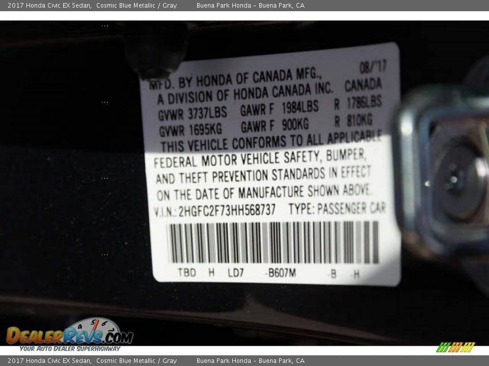 2017 Honda Civic EX Sedan Cosmic Blue Metallic / Gray Photo #18