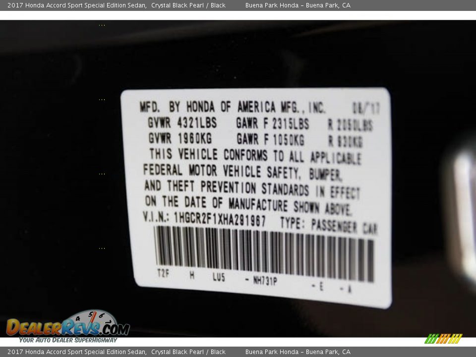 2017 Honda Accord Sport Special Edition Sedan Crystal Black Pearl / Black Photo #18