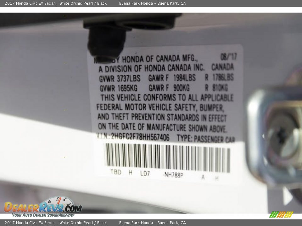2017 Honda Civic EX Sedan White Orchid Pearl / Black Photo #18