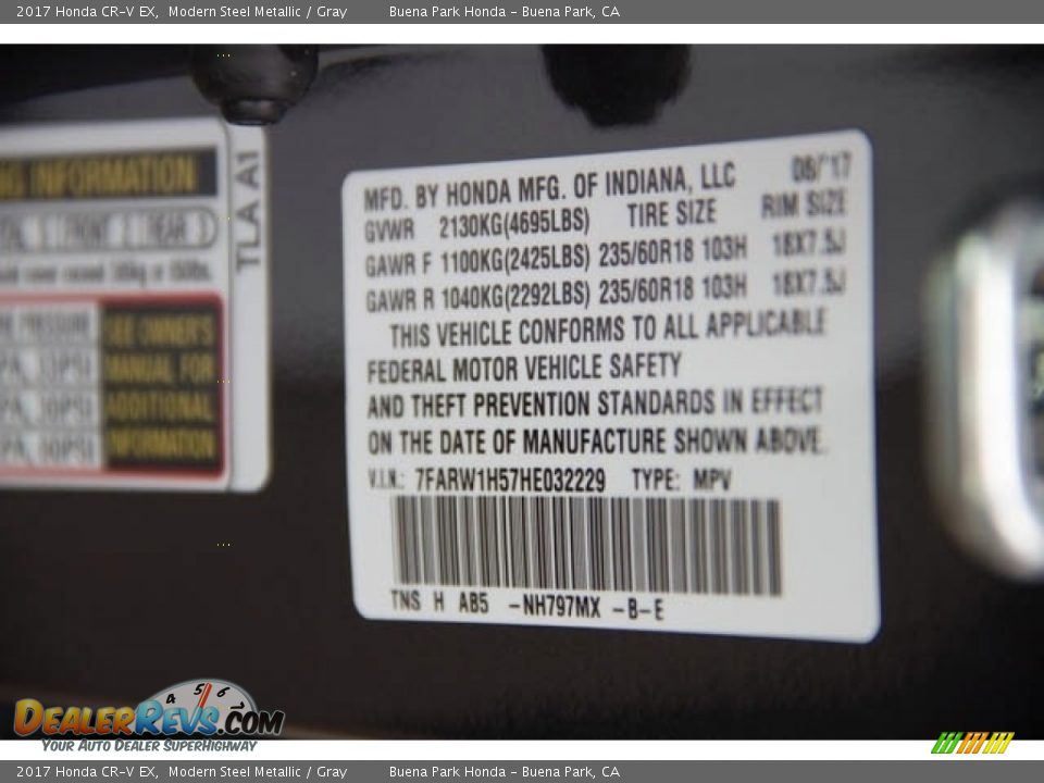 2017 Honda CR-V EX Modern Steel Metallic / Gray Photo #19